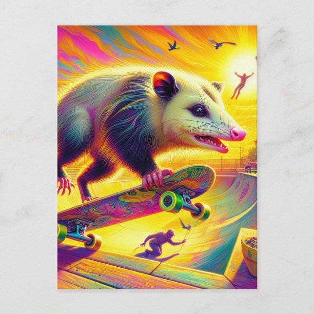 Carte Postale Adorable Possum Skateboard (Devant)