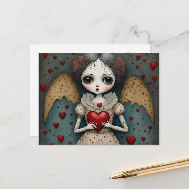 Carte Postale Adorable poupée gothique de Saint-Valentin (Devant/Arrière en situation)
