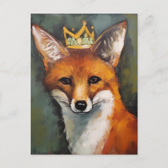 Carte Postale Adorable Renard rouge dans une couronne (Devant)
