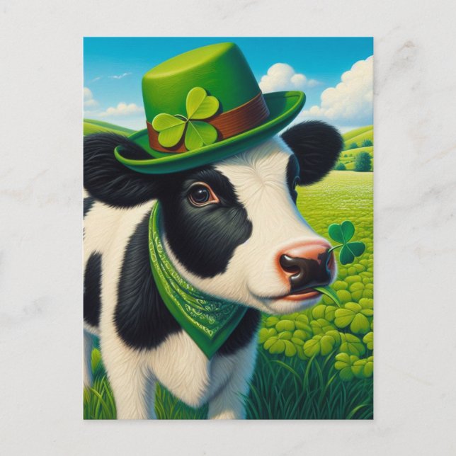 Carte Postale Adorable Saint-Patrick Cow en noir et blanc (Devant)