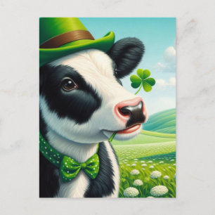 Carte Postale Adorable Shamrock de la vache de la Saint-Patrick 