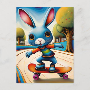Carte Postale Adorable Skateboard Rabbit