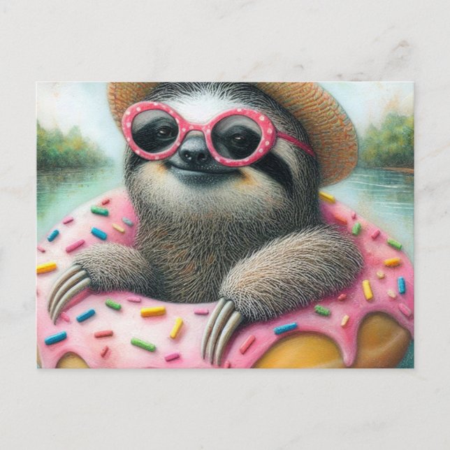 Carte Postale Adorable Sloth flottant dans un écrou glacé (Devant)