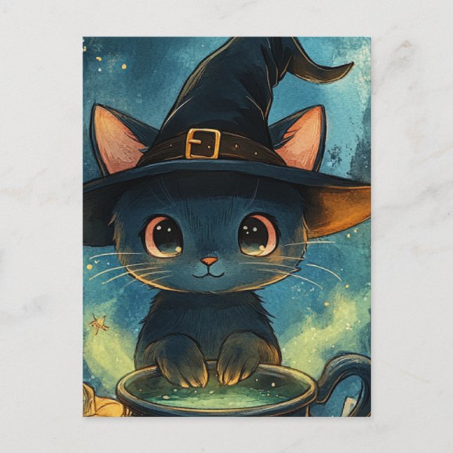 Carte Postale Adorable sorcière de chat (Devant)