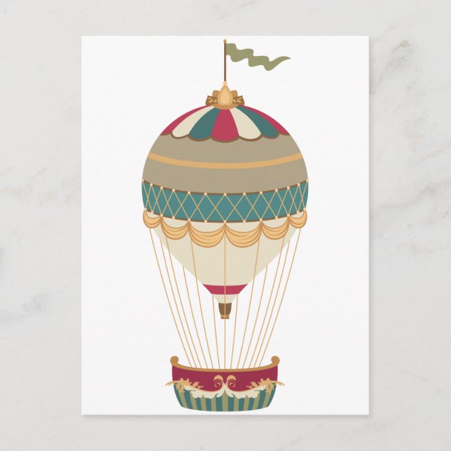 Carte Postale Adorable Steampunk Hot Air Balloon avec drapeau (Devant)