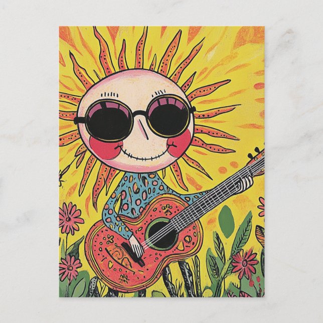Carte Postale Adorable Sunshine Musicale Jouer Guitare (Devant)