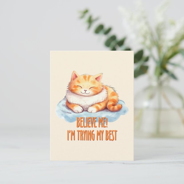 Carte Postale Adorable Tabby Orange Chat - Je tente mon meilleur (Debout devant)