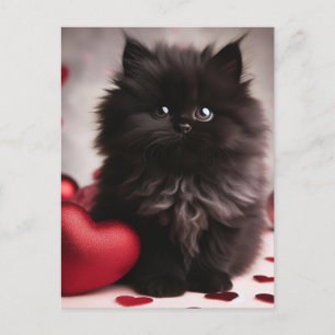 Carte Postale Adorable Valentine Fluffy Black Kitten