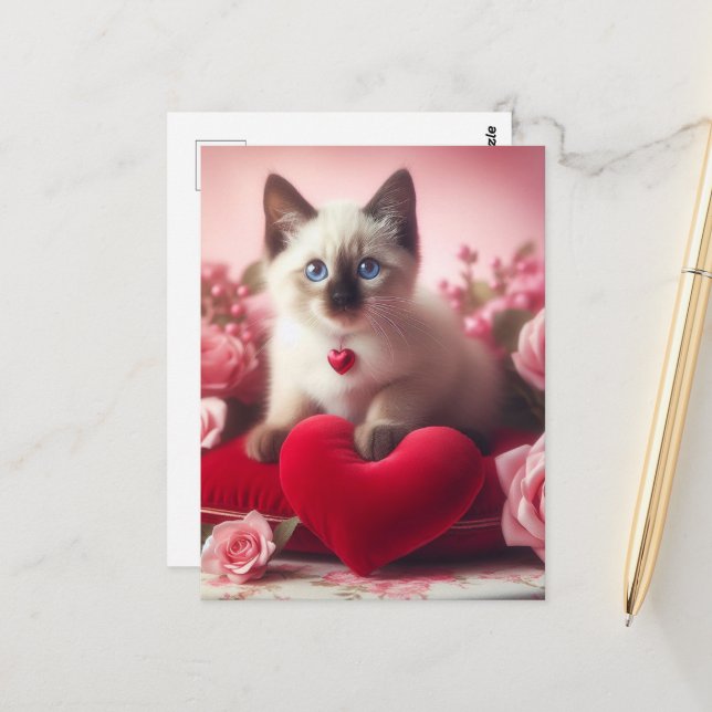 Carte Postale Adorable Valentine Kitten (Devant/Arrière en situation)
