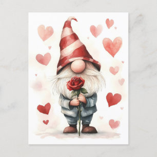 Carte Postale Adorable Valentine's Gnome : avec un Rose