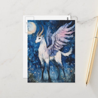 Carte Postale Adorable Winged Fantasy Goat Full Moon