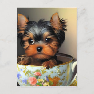 Carte Postale Adorable Yorkie Dans Un Tea