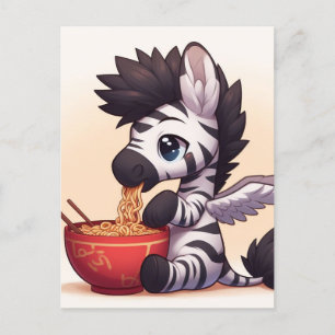 Carte Postale Adorable Zebra Angel manger Ramen