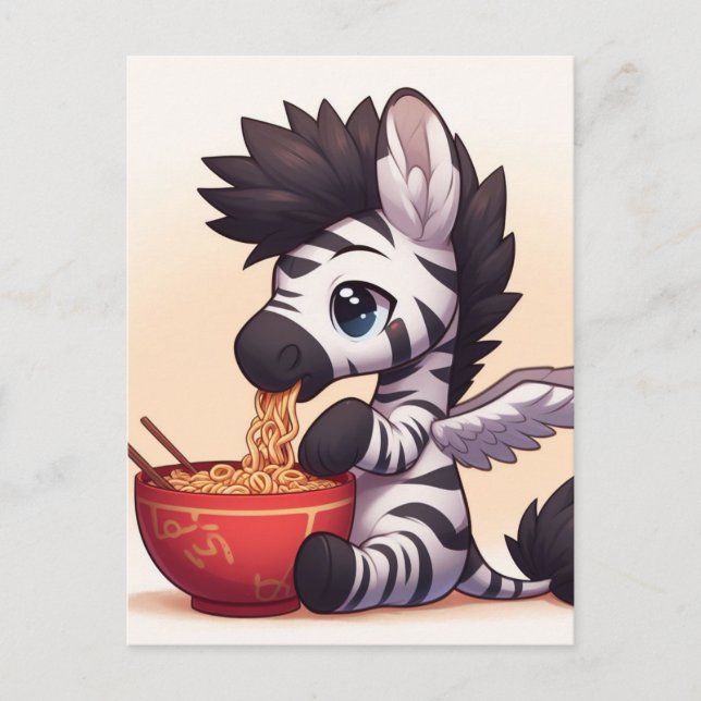 Carte Postale Adorable Zebra Angel manger Ramen (Devant)