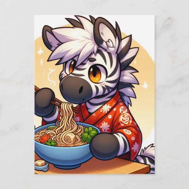 Carte Postale Adorable Zèbre Manger Ramen (Devant)