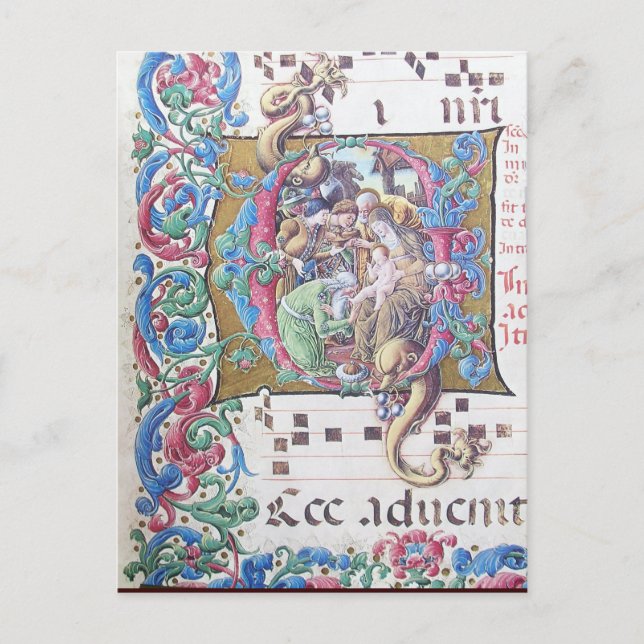 CARTE POSTALE ADORATION DE MAGI, MONOGRAMME DE NATIVITÉ AVEC DOL (Devant)