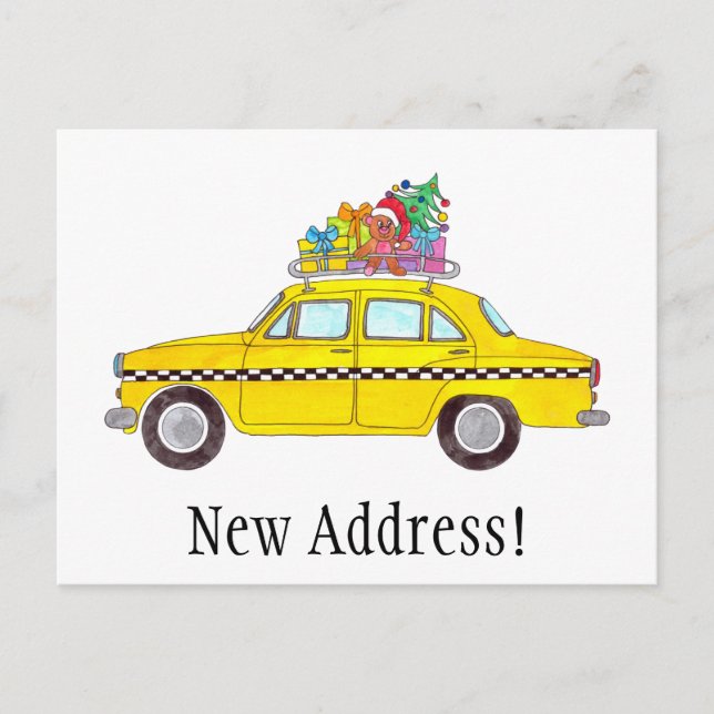 Carte Postale Adresse Faire-part Taxi Jaune Cadeaux de Noël (Devant)