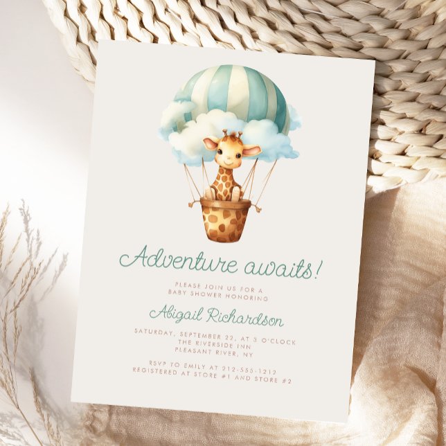 Carte Postale Adventure Attend le Baby shower de ballon Giraffe (Créateur téléchargé)