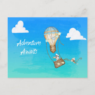 Carte Postale Adventure Await Hot Air Balloon Monkey
