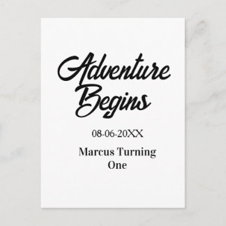 Carte Postale Adventure begins 1st birthday name date simple min