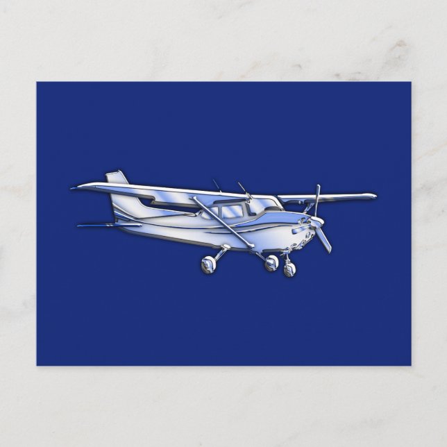Carte Postale Aéronef Chrome Cessna Silhouette Volant sur bleu (Devant)