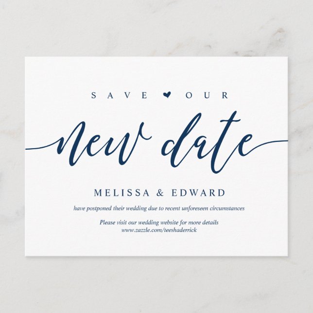 Carte Postale Aesthetic Navy Blue, sauvez notre nouvelle date, r (Devant)