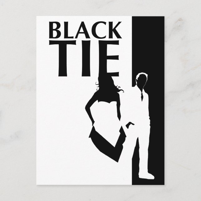 Carte Postale affaire de cravate noire : silhouette homme et fem (Devant)