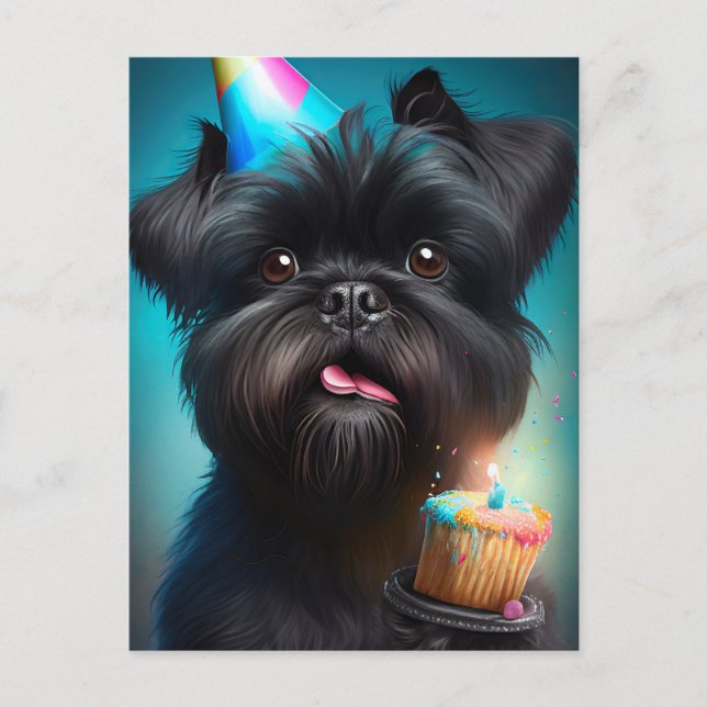 Carte Postale Affenpinscher célébrant un gâteau d'anniversaire a (Devant)