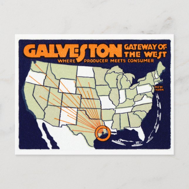 Carte Postale Affiche 1920 de Galveston le Texas (Devant)