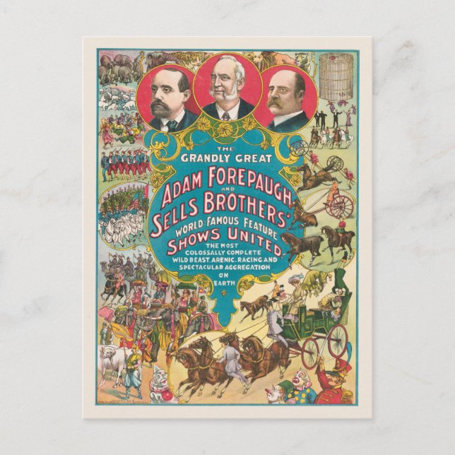Carte Postale Affiche de cirque montrant de nombreuses scènes de (Devant)