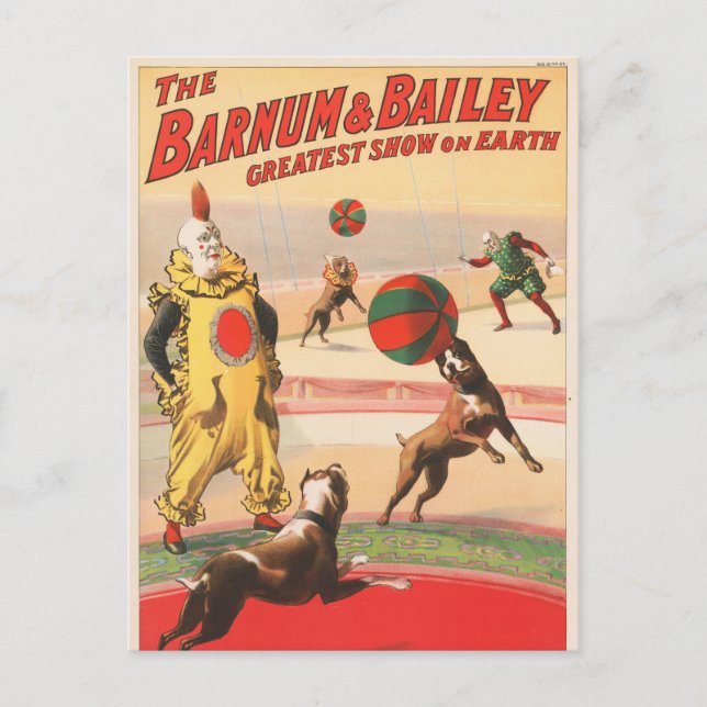 Carte Postale Affiche De Cirque Montrant Des Clowns Avec Des Chi (Devant)