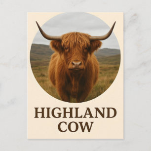 Carte Postale Affiche de portrait de vache des Highlands avec "V