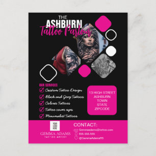 Carte Postale Affiche de salon de tatouage - Noir rose personnal