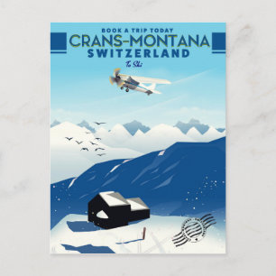Carte Postale affiche de ski crans-montana Suisse