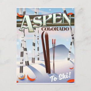 Carte Postale Affiche de ski de style vintage Aspen Colorado.