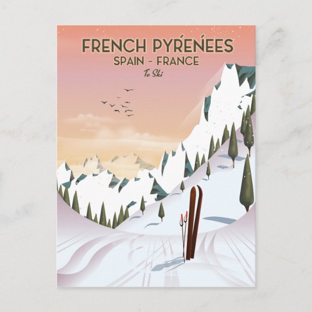 Carte Postale Affiche de ski des Pyrénées françaises (Devant)