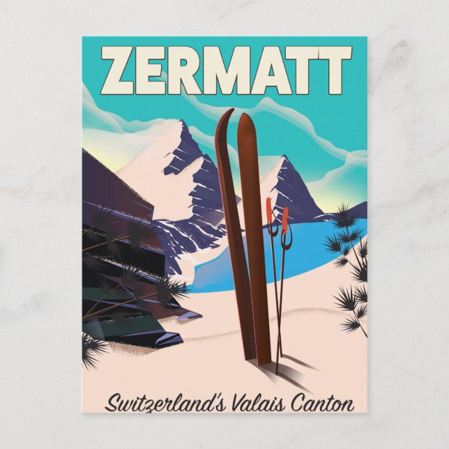 Carte Postale Affiche de vacances de Zermatt Ski (Devant)