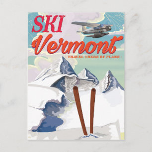 Carte Postale Affiche de vacances retro Ski Vermont