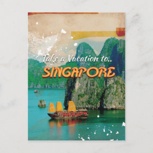 Carte Postale Affiche de vacances vintage à Singapour.