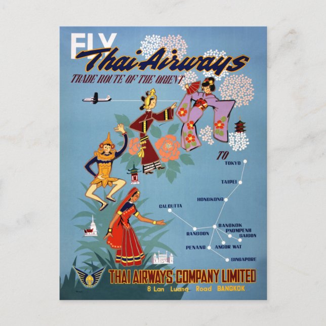 Carte Postale Affiche de voyage aérien Vintage en Thaïlande rest (Devant)