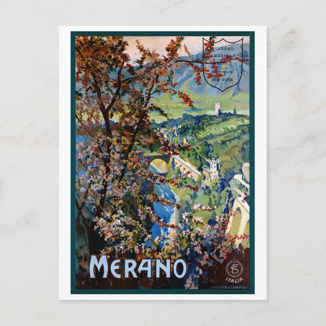 Carte Postale Affiche de voyage ancienne restaurée d'Italie Mera (Devant)