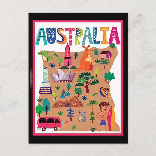 Carte Postale affiche de voyage colorée Australie (Devant)