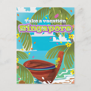 Carte Postale Affiche de voyage de dessin animé de Singapour.