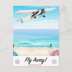 Carte Postale Affiche de voyage de dessin animé vintage Fly away