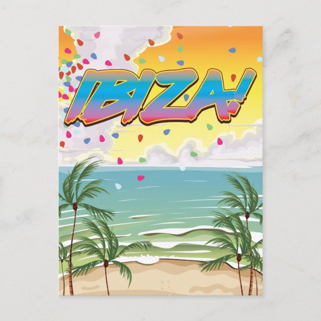 Carte Postale Affiche de voyage de la fête de plage d'Ibiza (Devant)