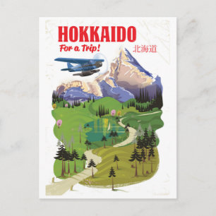 Carte Postale Affiche de voyage de style vintage japon Hokkaido