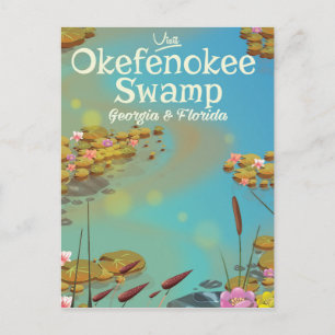Carte Postale Affiche de voyage dessin animé du marais Okefenoke