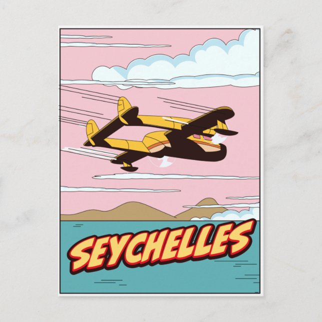 Carte Postale Affiche de voyage en dessin des Seychelles. (Devant)