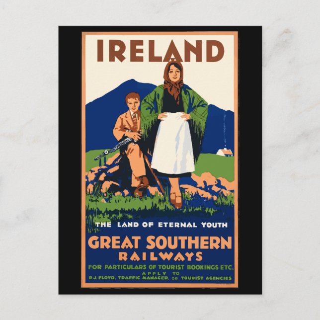 Carte Postale Affiche de voyage en Irlande vintage, (Devant)