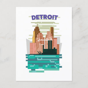 Carte Postale Affiche de voyage en skyline de Detroit City.